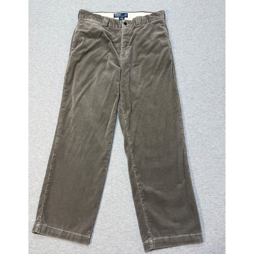 Polo Ralph Lauren 90's Mens 34x30 Taupe Corduroy Pants Straight Baggy Wide Wale